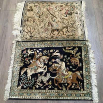 Two small part silk prayer rugs . Dimensions 78x58cm