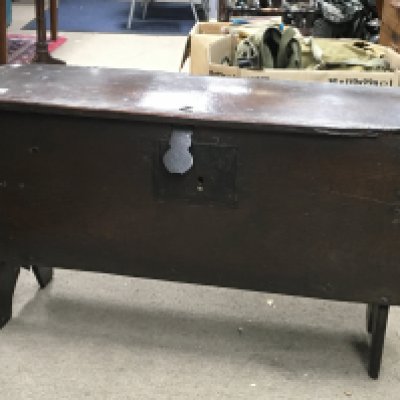 A small 18th century oak chest with a hinged lid. 82cm x 32cm