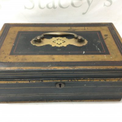 Large metal cash box 32cm tall 12Cm tall.