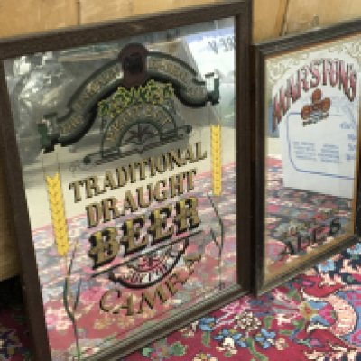 Two pub advertising mirror signs , Camra ( frame size 47x60) and Marstons Burton Ales (dimensions 52x34cm) . This lot cannot be posted