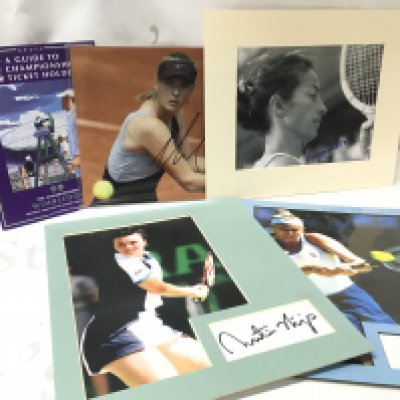 A collection of tennis autographs including Virginia Wade, Maria Sharapova, Martina Hingis, Mary Pierce and a Wimbledon 2009 guide . Postage category B