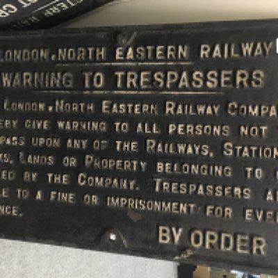 A cast iron railway sign London North eastern Railway, Warning to trespassers. 66 cm x 44 cm .