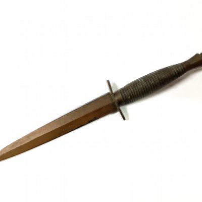 British 3rd Pattern Fairbairn - Sykes Fighting Knife. 175mm long double edged blade. Overall length 295mm. Crossed keys & *D mark to grip