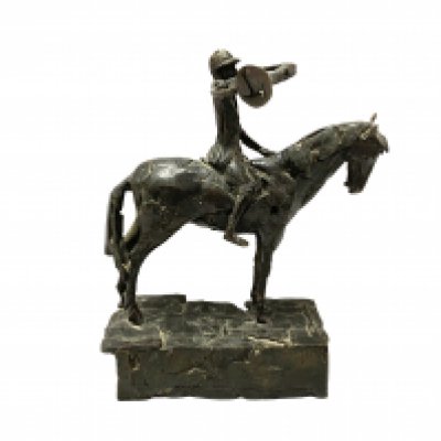A modern studio bronze figure of Huntsman on horseback.