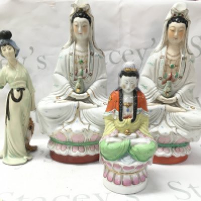 Chinese porcelain figures 27cm tall 33 and 40cm tall. This lot cannot be posted