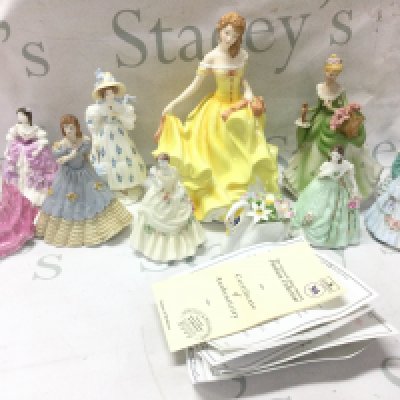 A collection of ceramic figures including Royal Doulton Summer HN5322, Coalport , Wedgwood etc. this lot cannot be posted