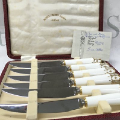 Crown Derby boxed knife set , postage category B