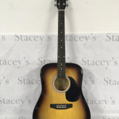 A Fender Squier SA-105 acoustic guitar with soft carry case.