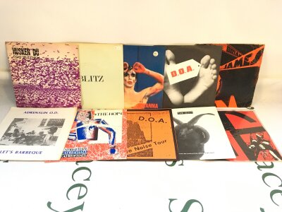 Ten punk and alt rock 7" singles by various artists including Adrenalin OD, DOA, Husker Du and others.