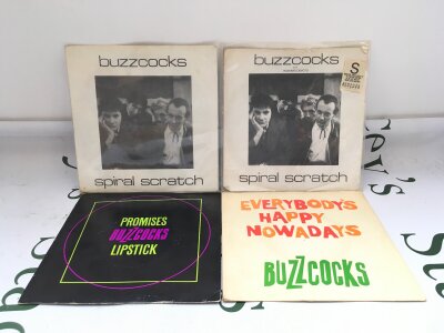 Two Buzzcocks Spiral Scratch EPs including an original UK pressing and an import plus two 7" singles (4).