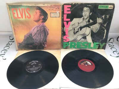 A first UK pressing of the Elvis Presley 'Rock n Roll' LP, vinyl VG+ but sleeve has various issues. Also comes with an import pressing of the 1956 Elvis LP, feelable scratch, sleeve badly damaged  (2).