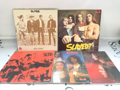 Five Slade LPs comprising Play It Loud, Sladest and others.