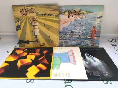 Five Genesis LPs comprising Nursery Cryme, Foxtrot and others.