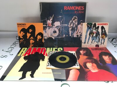 Three Ramones LPs and three 7" singles.