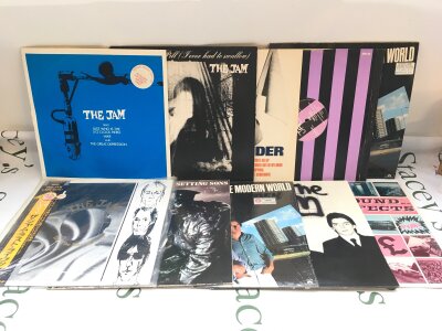 Ten LPs and 12" singles by The Jam comprising a Japanese import pressing of Dig The New Breed, This Is The Modern World, Sound Affects and others.