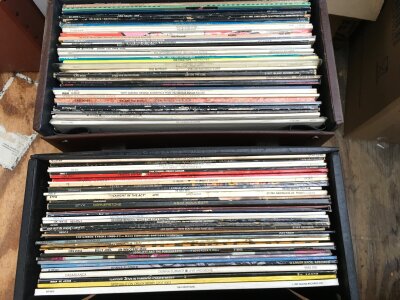 Two record cases of LPs by various artists including Eddie & The Hot Rods, Ian Dury, Level 42 and others.