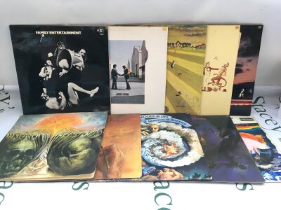Ten prog rock LPs by various artists including Pink Floyd, Family, Genesis and The Moody Blues.