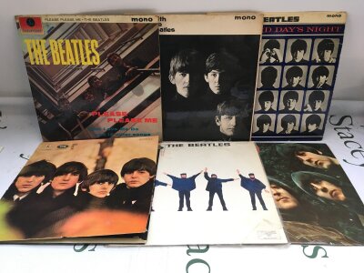 Six early UK mono pressings of Beatles LPs comprising Please Please Me, Beatles For Sale, Help! and others.