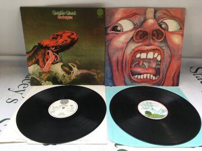 A first UK pressing of the Octopus LP by Gentle Giant and a reissue of In The Court Of The Crimson King by King Crimson (2). Both EX.
