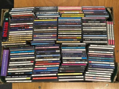Two boxes of rock n roll and rockabilly CDs by various artists including