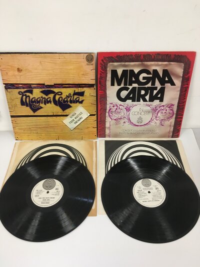 Two first UK pressings of Magna Carta LPs comprising Songs From Wasties Orchard 6360 040 housed in a die cut apple box sleeve plus In Concert 6360 068. Both with Vertigo swirl inner sleeves. Vinyl EX.
