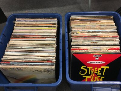 Two boxes of LPs and 12" singles by various artists including many 1980s/90s pop and soul artists.