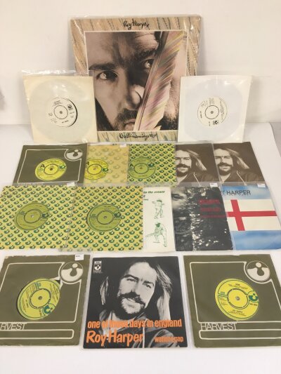 A collection of Roy Harper records comprising thirteen 7" singles including demo discs, a Bullinamingvase LP plus two further 7" discs.