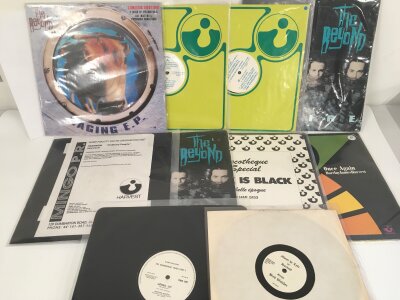 A collection of Harvest label records including eight 12" singles, a 10" promo disc and a Barclay James Harvest LP.
