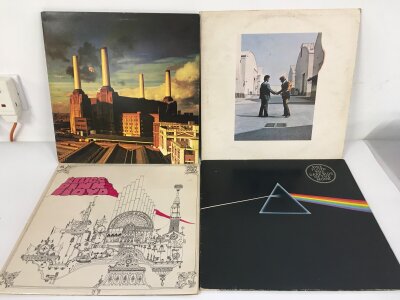 Four Pink Floyd LPs comprising Dark Side Of The Moon, Wish You Were Here, Animals and Relics.