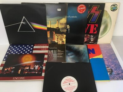 Ten rock and prog rock LPs by various artists including Pink Floyd, The Doors, Kiss and others plus a 12" Jeff Wayne promo disc (11).