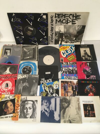 A collection of 7" and 12" singles by various punk bands, 80s electro pop etc. Artists include Sex Pistols, The Smiths, Depeche Mode and others.