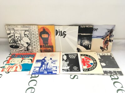 Ten punk and hardcore 7" singles by various artists including The Adicts, Victim, Pointed Sticks and others.