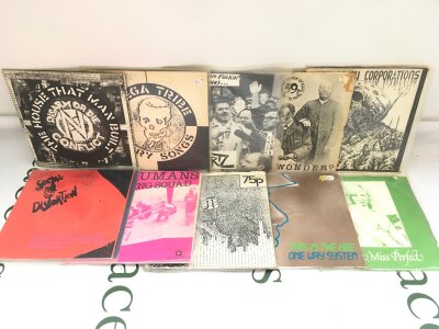 Ten punk and hardcore 7" singles by various artists including Subhumans, Small Wonder, Social Distortion and others.