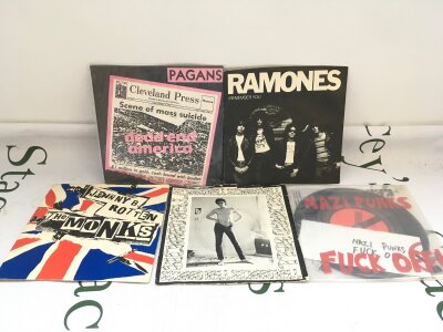 Five punk 7" singles comprising a Richard Hell plug copy of Another World numbered 0001 plus releases by Pagans, Ramones, Dead Kennedys and The Monks (promo disc).