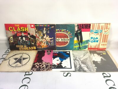 Twenty punk 7" singles by various artists including Sex Pistols, The Dalex, The Damned and others.