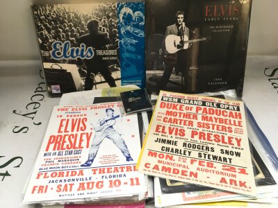 Two bags containing a collection of Elvis Presley memorabilia comprising reproduction posters, magazines etc.