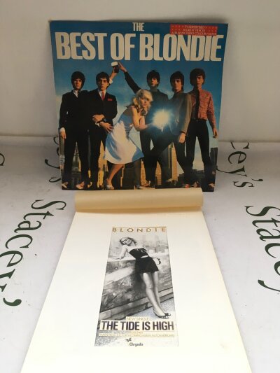 A pre production advert artwork for the Blondie single The Tide Is High plus a a best of Blondie LP (2).