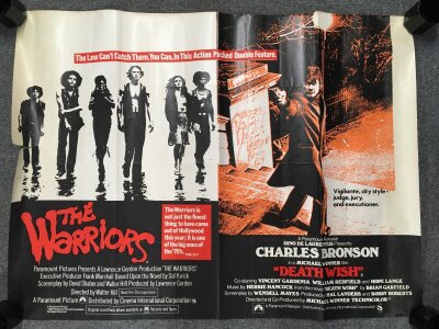 A Warriors and Death Wish double bill UK quad film poster, folded with a tear on the left hand side, approx 30" x 40".