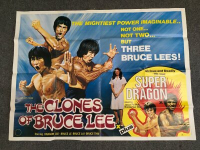 A UK quad The Clones Of Bruce Lee / Super Dragon double bill film poster, folded. Approx 30" x 40".