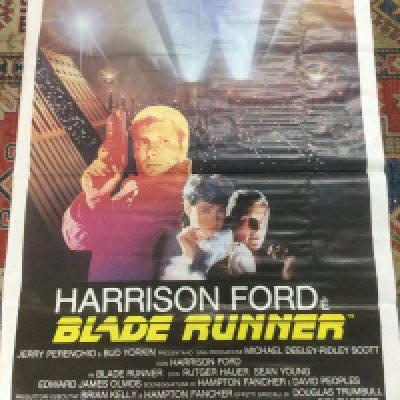 An Italian film poster for Bladerunner, rolled but has been folded with a small tear and hole. Approx 140cm x 100cm.