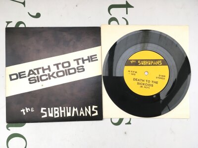 A first Canadian pressing of The Subhumans - Death To The Sickoids 7" single. Vinyl EX.