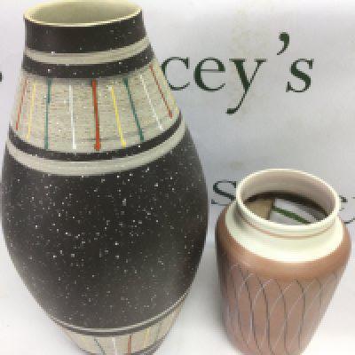 A Poole pottery vase by Alfred Read pattern PRB/X, approx height 22cm, plus one other West German vase (2). Shipping category D.