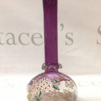 A Victorian glass vase with later enamel and gilt applied decorated , 25cm tall. This lot cannot be posted