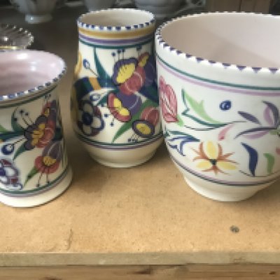 Three items of Poole pottery together with a ceramic vase lustre bowl and two glass vases . NO RESERVE