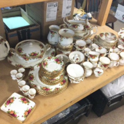 An extensive Royal Albert old English country rose dinner and tea set, tureens tea pots etc. this lot cannot be posted