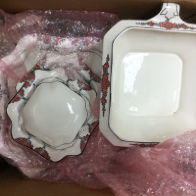 Two boxes containing Crown Ducal Orange Tree service including tureen, side plates etc
