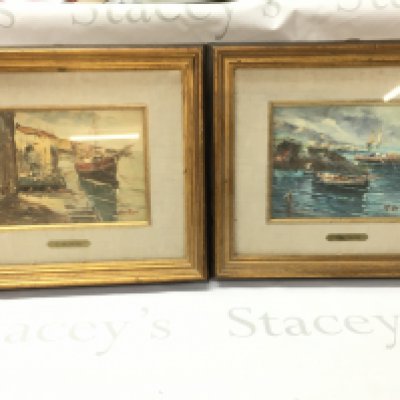 Framed watercolour By G De Paoli of boat scenes . Frame 38cm long 32cm tall This lot cannot be posted. NO RESERVE