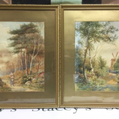 A pair of gilt framed Edwardian watercolour rural views, approx 40cm x 52cm. Shipping category D. NO RESERVE