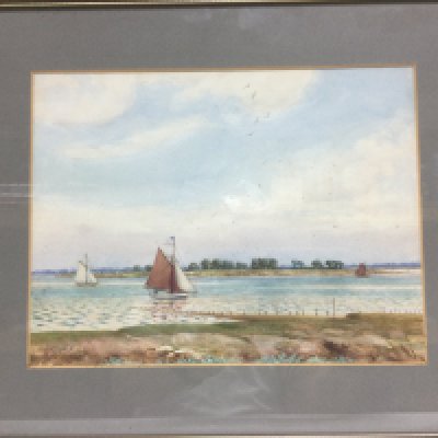 Four framed and glazed watercolours including St Giles church, Langford and various English pastoral scenes. Shipping category D.