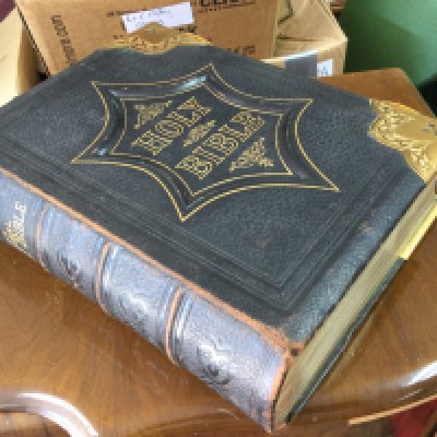 A leather and brass bound Victorian Bible